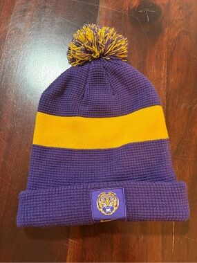 LSU Purple & Yellow Pom Beanie Hat